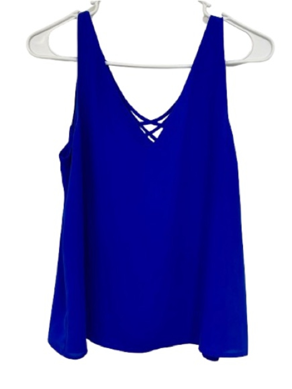 EXPRESS Cobalt Blue Chiffon V-Neck Strappy Criss Cross Tank Top Cami Blouse XS